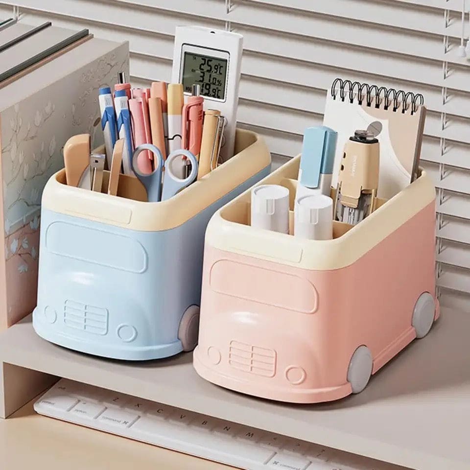 3 Compartment Van Desktop Organizer, Desk Organizer Storage Bucket, Cute Student Stationery Holder, Multifunctional Stationery Pencil Organizer, Large Capacity Desktop Storage Box, Cute Desktop Decoration Accessories 3 Compartment Van Desktop Organizer, Desk Organizer Storage Bucket, Cute Student Stationery Holder, Multifunctional Stationery Pencil Organizer, Large Capacity Desktop Storage Box, Cute Desktop Decoration Accessories
